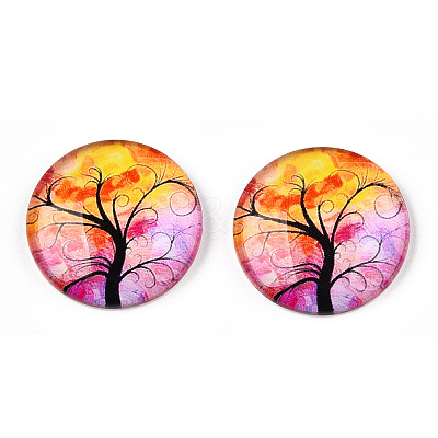 Half Round/Dome Tree Pattern Glass Flatback Cabochons for DIY Projects LS-GGLA-Q037-25mm-M28-02-1