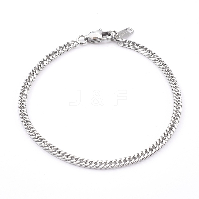 Tarnish Resistant Men's 304 Stainless Steel Diamond Cut Curb Chain Bracelets BJEW-JB06018-02-1