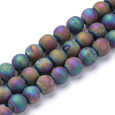 Electroplated Natural Druzy Geode Agate Bead Strands G-R345-10mm-59-1