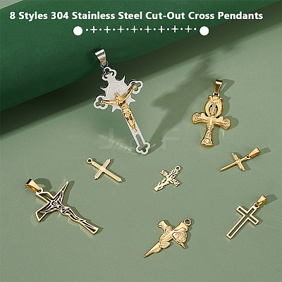 8Pcs 8 Styles 304 Stainless Steel Pendants STAS-PH0006-06-1