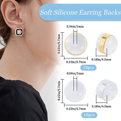 20Pcs 2 Colors Brass Rings Silicone Ear Nuts SIL-BBC0001-03-1