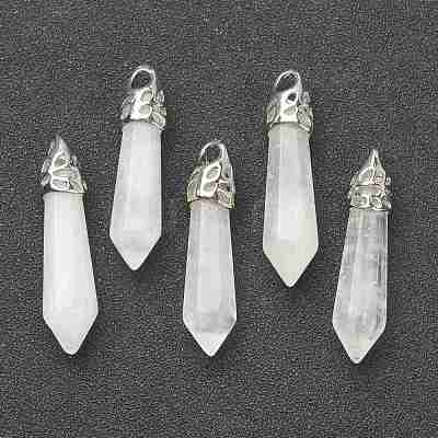 Bullet Natural Quartz Crystal Pointed Pendants G-E332-C28-1