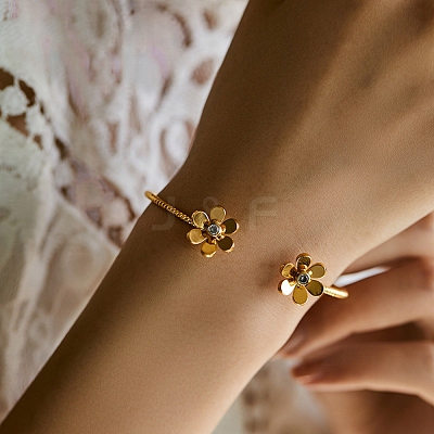Clear Cubic Zirconia Cuff Bangles LS-BJEW-P305-05G-1