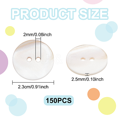 150Pcs 2-Hole Flat Round Shell Buttons SHEL-NB0001-66-1