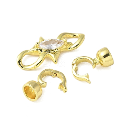 Brass Micro Pave Clear Cubic Zirconia Fold Over Clasps KK-P290-17G-1