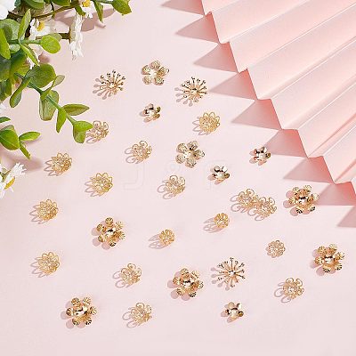 80Pcs 8 Style Brass Bead Caps KK-BBC0003-50-1
