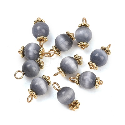 Cat Eye Round Charms KK-B157-35G-1