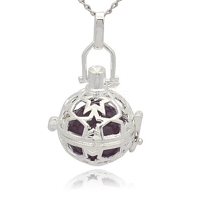 Silver Color Plated Brass Hollow Round Cage Pendants KK-J226-07S-1