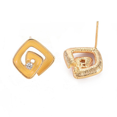 Brass Micro Pave Clear Cubic Zirconia Stud Earring Findings with Enamel KK-S356-624G-NF-1