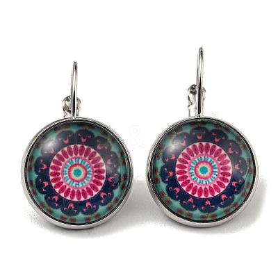 Flower Glass Leverback Earrings with Brass Earring Pins EJEW-Q798-01W-1
