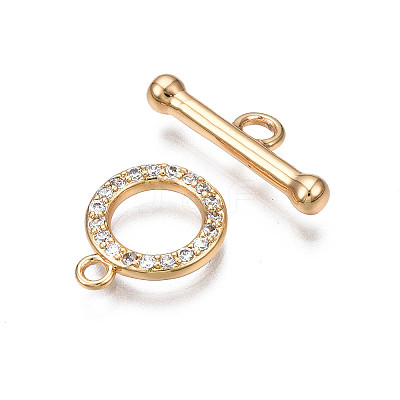 Brass Micro Pave Clear Cubic Zirconia Toggle Clasps X-KK-Q278-014-NF-1