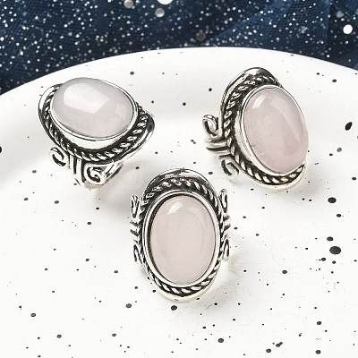 Natural Rose Quartz Adjustable Rings RJEW-I108-01AS-13-1