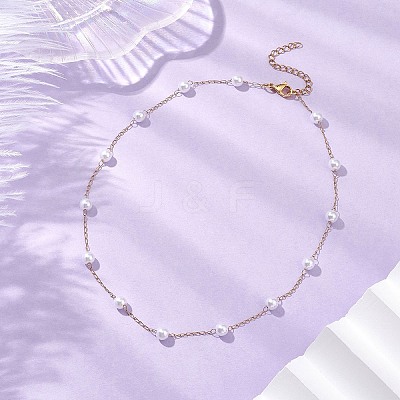 Round ABS Imitation Pearl Link Chain Necklaces NJEW-JN05144-1
