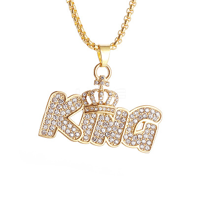 Alloy Full Crystal Rhinestone Crown with Word KING Pendant Necklaces for Unisex WGC5C6D-01-1