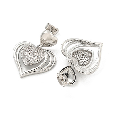 Heart Brass Pave Clear Cubic Zirconia Stud Earrings EJEW-M258-66P-1