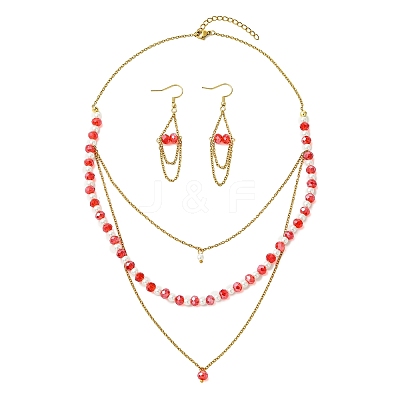 Rondelle 304 Stainless Steel & Glass Beaded Layered Necklace and Earring Set Set for Women SJEW-JS01384-02-1