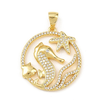 Ocean Brass Micro Pave Cubic Zirconia Pendants KK-K411-04B-G-1