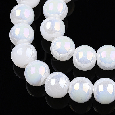 Electroplate Imitation Jade Glass Beads Strands GLAA-T032-J8mm-AB01-1