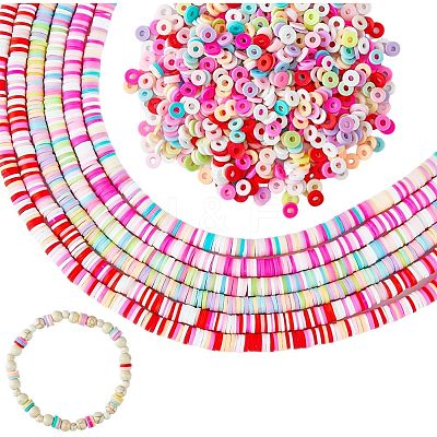 12 Strands 6 Colors Handmade Polymer Clay Beads Strands CLAY-HY0001-01-1
