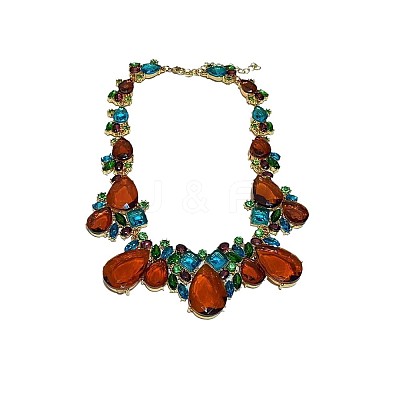 Alloy & Glass Teardrop Beaded Bib Necklaces for Women FS-WGD1103-01-1