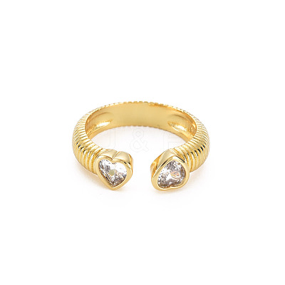 Brass Micro Pave Cubic Zirconia Cuff Rings RJEW-S045-155G-1