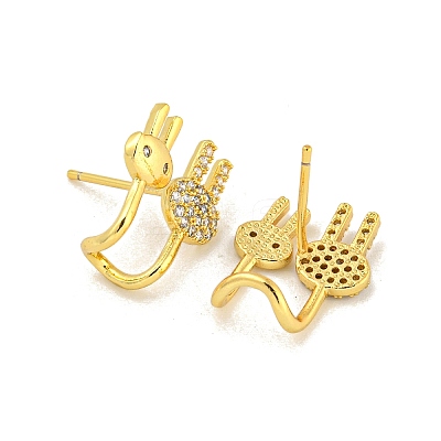 Rack Plating Rabbit Brass Micro Pave Clear Cubic Zirconia Stud Earrings EJEW-B061-06G-1