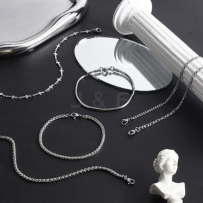 6Pcs 6 Styles 304 Stainless Steel Chain Bracelets BJEW-GA0001-18-1