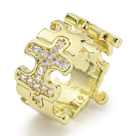 Puzzle Brass Micro Pave Cubic Zirconia Cuff Open Rings for Women RJEW-I103-005G-1