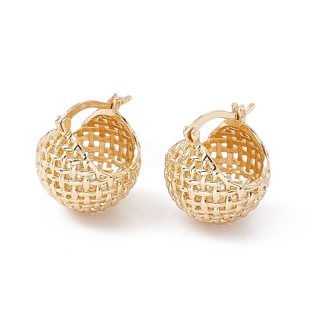 Brass Woven Basket Shape Hoop Earrings for Women EJEW-E165-01KCG-1