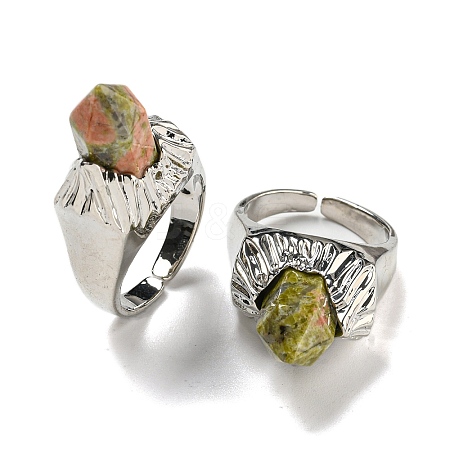 Hexagonal Prism Natural Unakite Open Cuff Rings RJEW-B106-01P-07-1