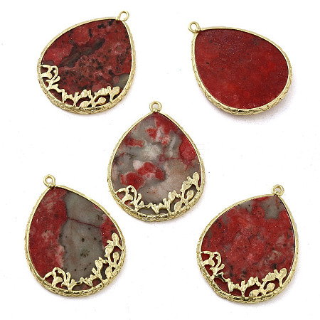 Natural Red Jasper Dyed Pendants G-E609-02G-02-1