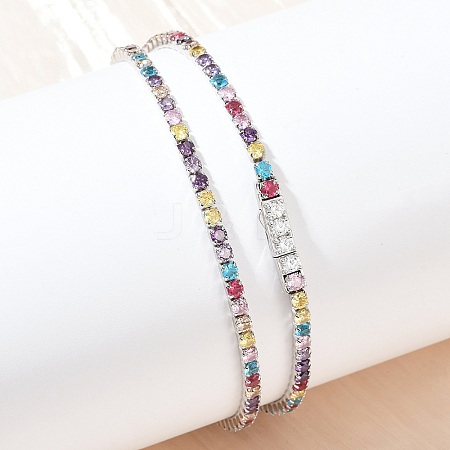 925 Sterling Silver Pave Colorful Cubic Zirconia Tennis Necklaces for Women NJEW-C096-01B-P01-1