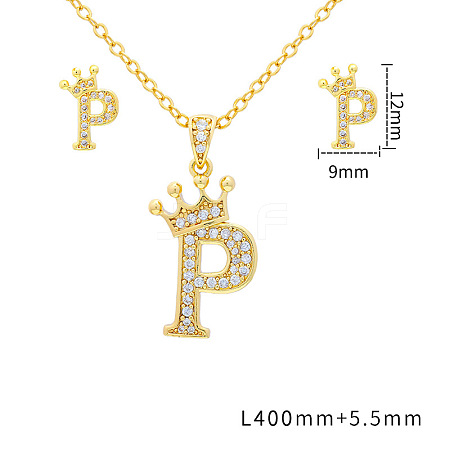 Brass Micro Pave Clear Cubic Zirconia Pendant Necklaces & Stud Earrings Sets FS-WG8C370-16-1