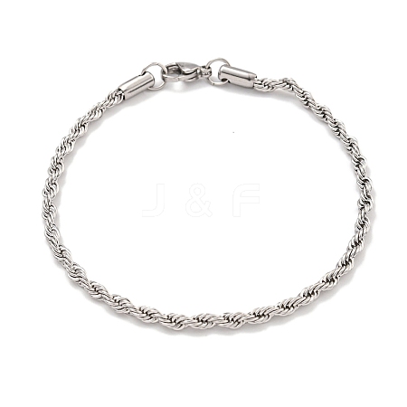 Tarnish Resistant 3MM 304 Stainless Steel Rope Chain Bracelets for Women BJEW-R318-01P-1