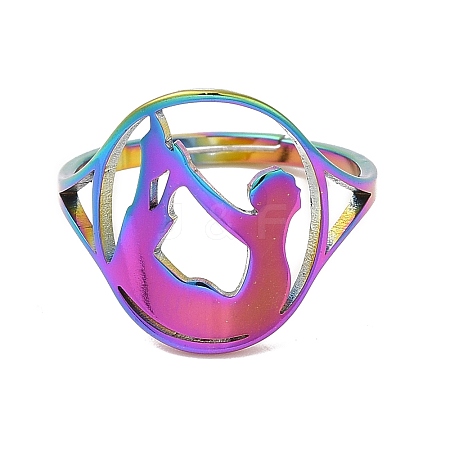 Ion Plating(IP) 304 Stainless Steel Yoga Adjustable Ring for Women RJEW-M149-27RC-1