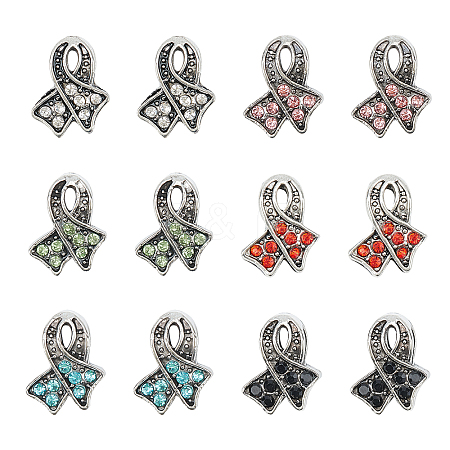 CHGCRAFT 36Pcs 6 Colors Awareness Ribbon Alloy Rhinestone Large Hole European Beads MPDL-CA0001-04-1