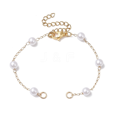 Round ABS Imitation Pearl Beads Link Chain Bracelet Making AJEW-JB01301-1