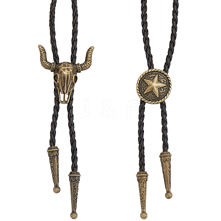 2Pcs 2 Styles Adjustable Vintage PU Leather Bolo Tie NJEW-GF0001-10AB-1