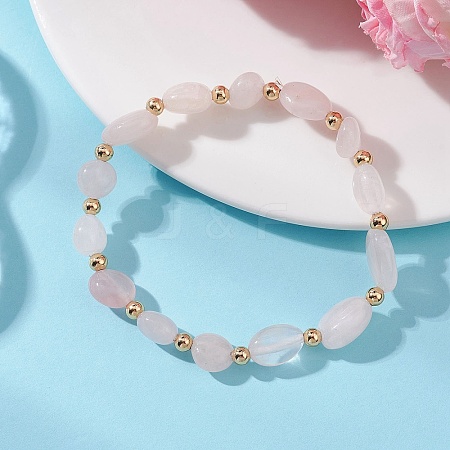 Natural Rose Quartz & Brass Beads Stretch Bracelets for Women BJEW-JB13414-02-1