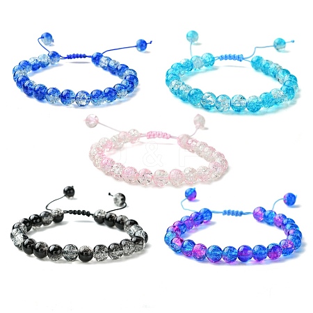 5Pcs 5 Color Glass Round Braided Bead Bracelets Set BJEW-JB09693-S-1