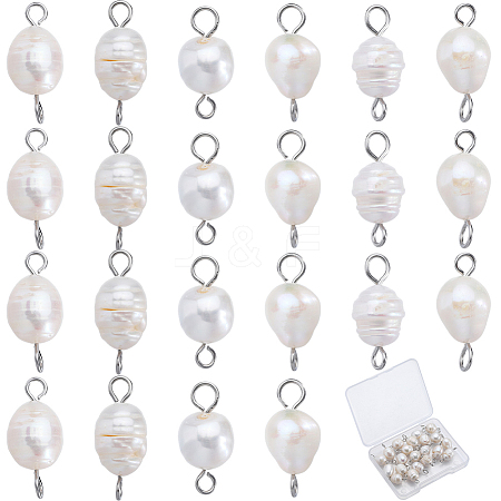 Natural Cultured Freshwater Pearl Potato Connector Charms PALLOY-SC00011-1