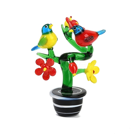 Handmade Lampwork Bird with Potted Plant Display Decoration LAMP-Q005-02A-1