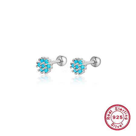 Anti-Tarnish Rhodium Plated Platinum 925 Sterling Silver Flower Stud Earrings TL5591-4-1