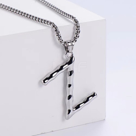 3Pcs Stainless Steel Textured Letter Pendant Box Chain Necklaces LW4134-52-1