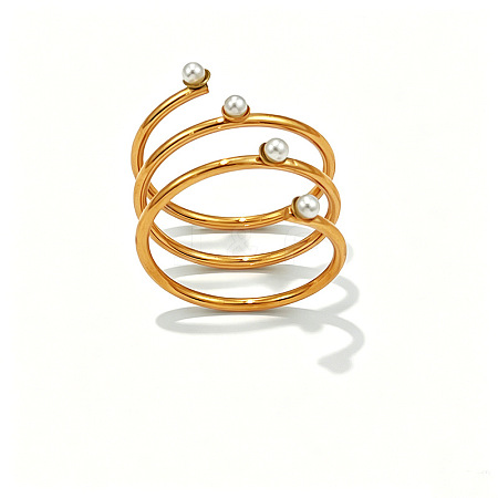 304 Stainless Steel & Imitation Pearl Cuff Open Rings WG0B10F-03-1