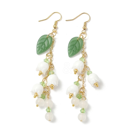 Glass Flower Dangle Earrings EJEW-JE05378-1