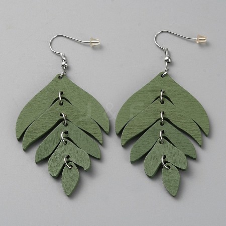 Wood Leaf Dangle Earrings EJEW-WH0010-25P-01-1