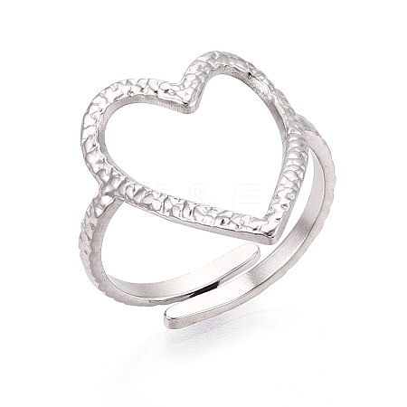 Non-Tarnish 304 Stainless Steel Heart Cuff Ring RJEW-N038-123P-1