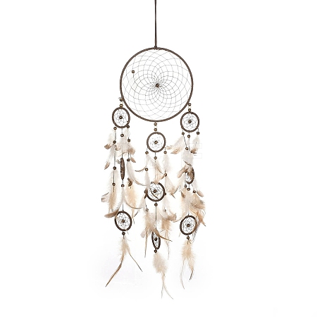 Woven Web/Net with Feather Hanging Ornaments HJEW-G025-07-1