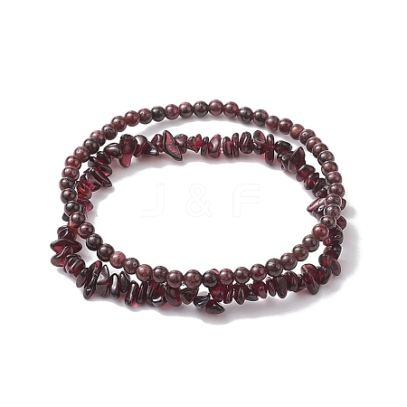 Chip & Round Natural Garnet Beaded Stretch Bracelets for Women BJEW-JB10189-04-1